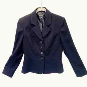 Kasper Blazer  Black Peplum Retro Secretary Chic Career Four Button Jacket SZ 4